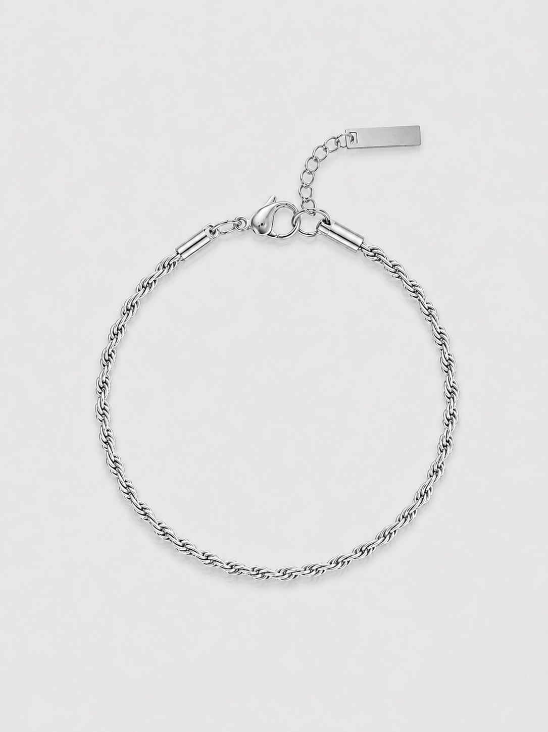 Rope Bracelet 3MM silver men waterproof tarnish-free SOC.BCLUB